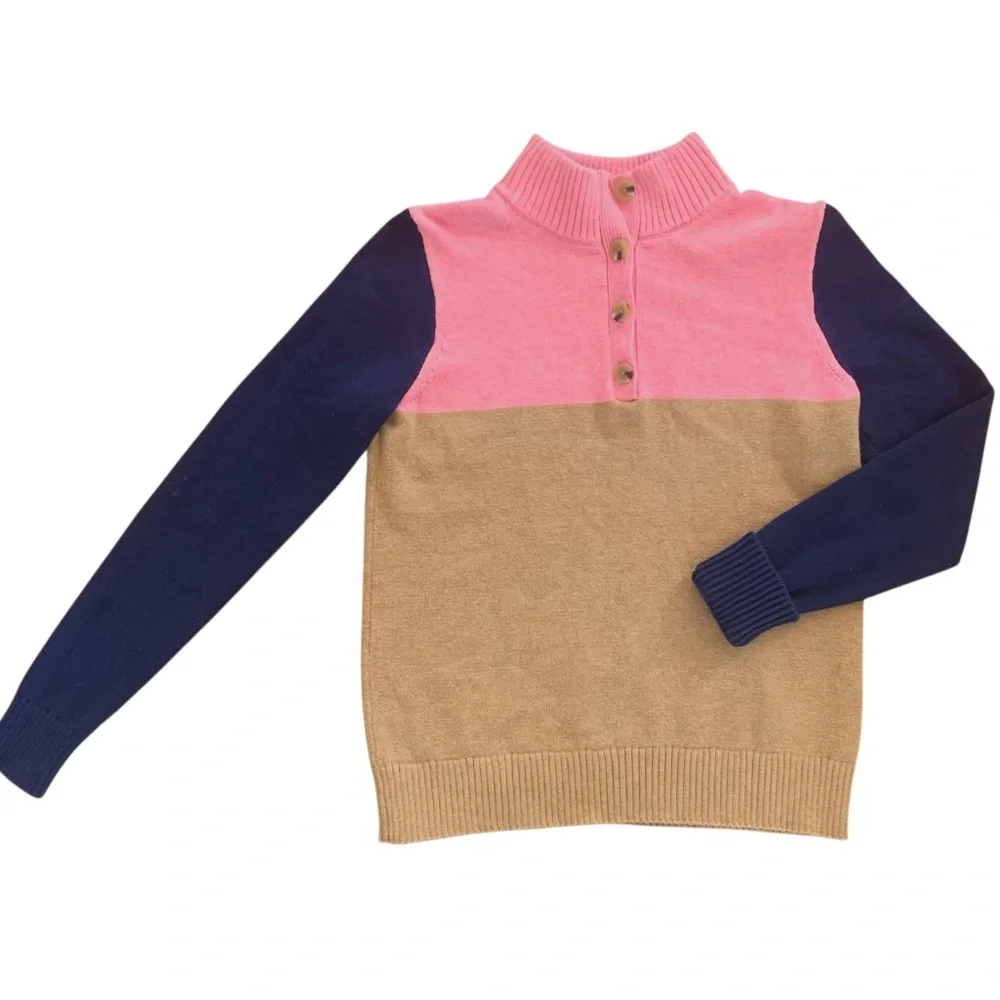 J.Crew Prep - Color-block - Button - Collared Sweater XS Pink Tan Navy - NWOT - Picture 2 of 11